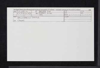 Ballinbreich Castle, Chapel, NO22SE 10, Ordnance Survey index card, Recto