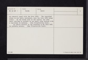 Megginch Castle, NO22SW 1, Ordnance Survey index card, page number 2, Verso