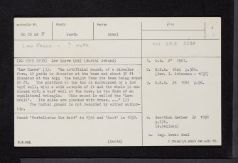 Law Knowe, NO22SW 2, Ordnance Survey index card, page number 1, Recto