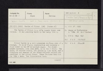 Pitcur Castle, NO23NE 2, Ordnance Survey index card, page number 1, Recto
