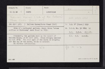 Gallows Knowe, NO23SE 9, Ordnance Survey index card, Recto