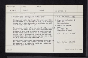 Inverquiech Castle, NO24NE 17, Ordnance Survey index card, Recto