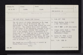 Alyth, Old Parish Kirk Of St Moloc's, NO24NW 6, Ordnance Survey index card, page number 1, Recto