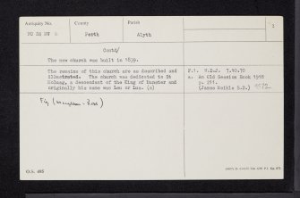 Alyth, Old Parish Kirk Of St Moloc's, NO24NW 6, Ordnance Survey index card, page number 2, Verso