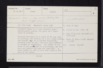 Macbeth's Stone, Belmont, NO24SE 16, Ordnance Survey index card, page number 1, Recto