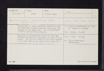 Arthurstone, NO24SE 27, Ordnance Survey index card, Recto