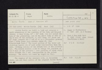Airlie Castle, Airlie House, NO25SE 11, Ordnance Survey index card, page number 1, Recto