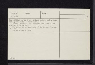 Airlie Castle, Airlie House, NO25SE 11, Ordnance Survey index card, page number 2, Verso