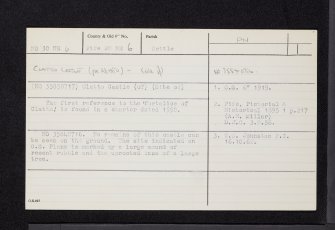Clatto Castle, NO30NE 6, Ordnance Survey index card, Recto