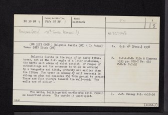Balgonie Castle, NO30SW 4, Ordnance Survey index card, page number 1, Recto