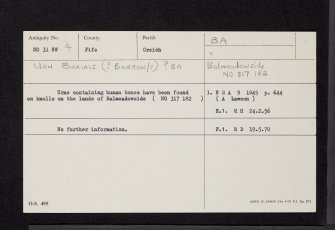 Balmeadowside, NO31NW 4, Ordnance Survey index card, Recto