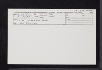 Cupar, Nicholson Park, War Memorial, NO31SE 67, Ordnance Survey index card, Recto