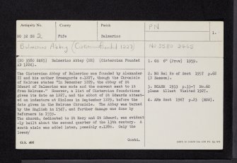 Balmerino Abbey, NO32SE 2, Ordnance Survey index card, page number 1, Recto