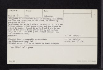 Balmerino Abbey, NO32SE 2, Ordnance Survey index card, page number 2, Verso