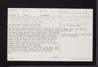 Naughton Castle, NO32SE 4, Ordnance Survey index card, page number 1, Recto