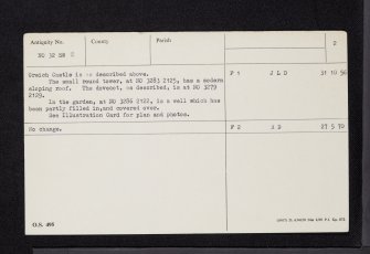 Creich Castle, NO32SW 2, Ordnance Survey index card, page number 2, Verso