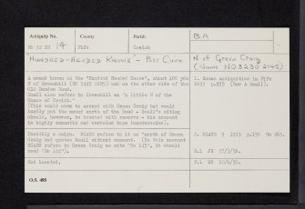 Hundred Headed Knowe, Green Craig, NO32SW 14, Ordnance Survey index card, Recto