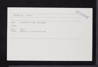 Balluderon, 'st Martins Stone', NO33NE 2, Ordnance Survey index card, Recto