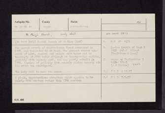 Kirkton Of Auchterhouse, Parish Church Of St Mary And Churchyard And War Memorial, NO33NW 11, Ordnance Survey index card, Recto