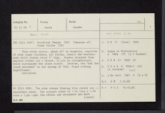 Balgarthno Stone Circle, NO33SE 5, Ordnance Survey index card, page number 1, Recto