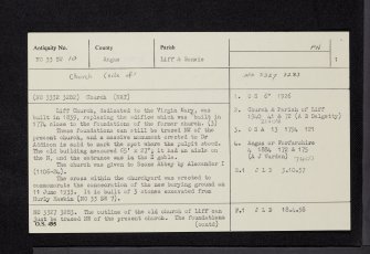 Liff, Old Parish Church, NO33SW 10, Ordnance Survey index card, page number 1, Recto