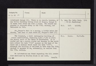 Glamis, Kirkwynd, St Fergus's Church, NO34NE 16, Ordnance Survey index card, page number 2, Verso