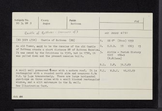 Castle Of Ruthven, NO34NW 3, Ordnance Survey index card, Recto