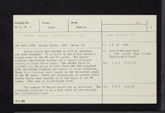 Hatton Castle, NO34SW 3, Ordnance Survey index card, page number 1, Recto