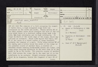 Castle Hill, Meams, NO35NE 6, Ordnance Survey index card, page number 1, Recto