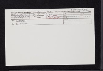 Barnton Farmhouse, NO35NW 16, Ordnance Survey index card, Recto