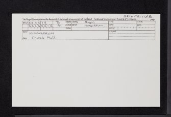 Kingoldrum, Church Hall, NO35NW 18, Ordnance Survey index card, Recto