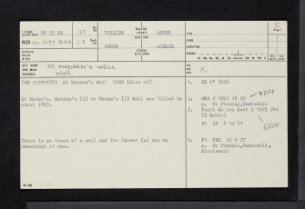 St Madden's Well, NO35SW 27, Ordnance Survey index card, page number 1, Recto