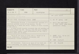 Kilconquhar House, NO40SE 12, Ordnance Survey index card, Recto