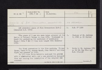 Bishop's Wood, Grave Of Five Covenanters, Magus Muir, NO41NE 3, Ordnance Survey index card, page number 1, Recto