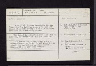 Bogward Dovecot, NO41NE 11, Ordnance Survey index card, page number 1, Recto