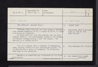 Nydie Mains, Dovecot, NO41NW 13, Ordnance Survey index card, page number 1, Recto