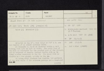 Drumcarrow Craig, NO41SE 4, Ordnance Survey index card, page number 1, Recto