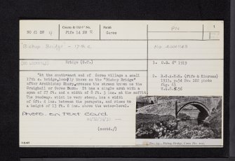 Ceres, High Street, Ceres Burn, Bishop Bridge And Linking Wall To Folk Museum, NO41SW 4, Ordnance Survey index card, page number 1, Recto