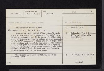 Earlshall, Dovecot, NO42SE 4, Ordnance Survey index card, page number 1, Recto