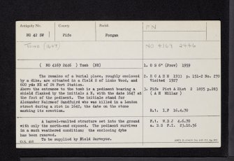 Boulterhall, Tomb, NO42SW 1, Ordnance Survey index card, Recto