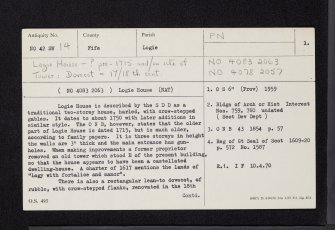 Logie House, NO42SW 14, Ordnance Survey index card, page number 1, Recto