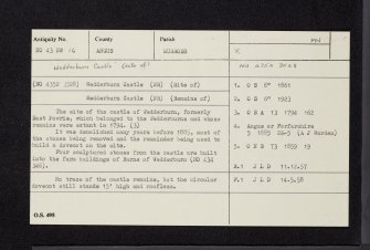 Wedderburn Castle, NO43NW 16, Ordnance Survey index card, Recto