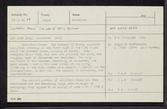 Linlathen House, NO43SE 18, Ordnance Survey index card, Recto