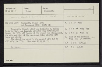 Inverarity Church, NO44SE 2, Ordnance Survey index card, Recto