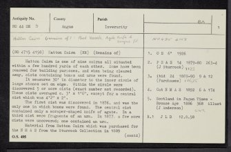 Hatton Cairn, NO44SE 9, Ordnance Survey index card, page number 1, Recto