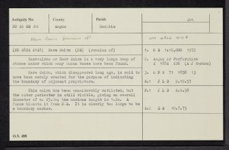 Hare Cairn, NO44SE 22, Ordnance Survey index card, Recto