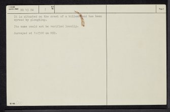 Law Of Coull, NO45NW 1, Ordnance Survey index card, page number 2, Verso