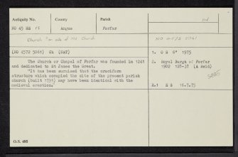 Forfar, East High Street, Forfar Parish Church, NO45SE 18, Ordnance Survey index card, Recto