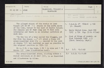 Loch Kinord, Cross Slab, NO49NW 14, Ordnance Survey index card, page number 1, Recto