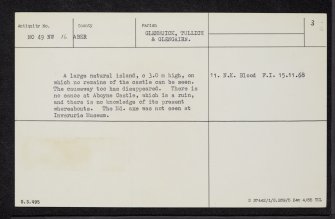 Castle Island, Loch Kinord, NO49NW 16, Ordnance Survey index card, page number 3, Recto